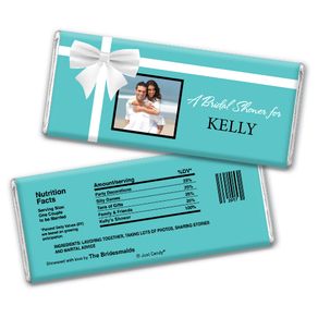 Bridal Shower Favor Personalized Chocolate Bar Tiffany Style Bow