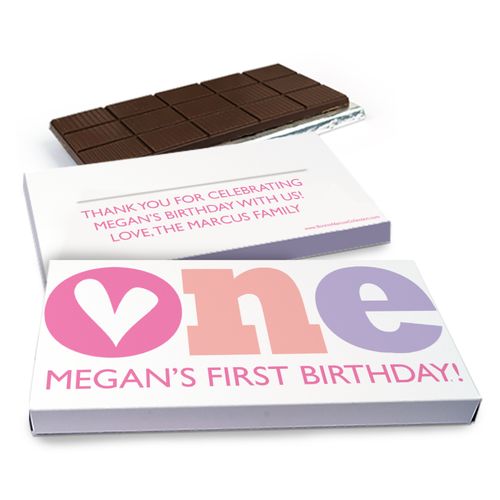 Deluxe Personalized 1st Birthday Adorable One Chocolate Bar in Gift Box (3oz Bar)