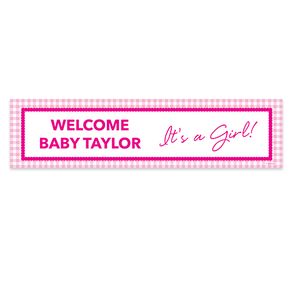 Personalized Checker Pattern Girl Baby Announcement 5 Ft. Banner