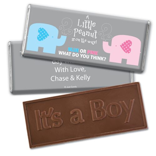 Gender Reveal Baby Shower Baby Elephants Embossed It's a Boy Chocolate Bar