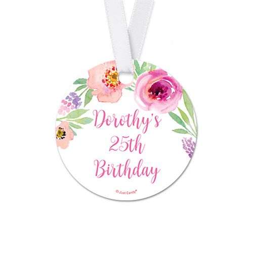 Personalized Round Floral Embrace Birthday Favor Gift Tags (20 Pack)