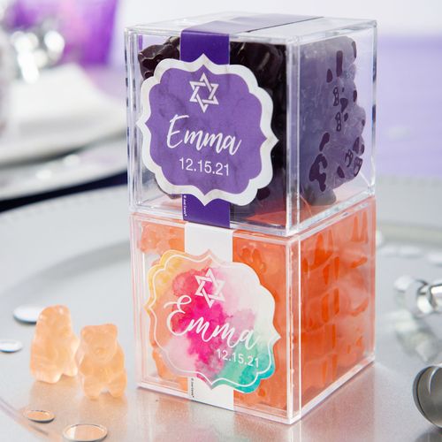 Personalized Bat Mitzvah JUST CANDY� favor cube with Gummy Bears