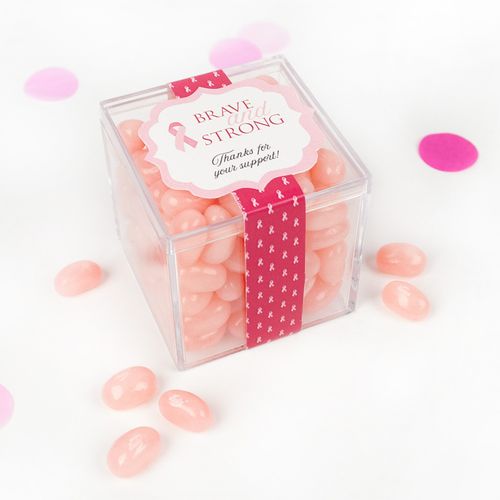 Personalized Breast Cancer Awareness Brave and Strong JUST CANDY® favor cube with Jelly Belly Jelly Beans