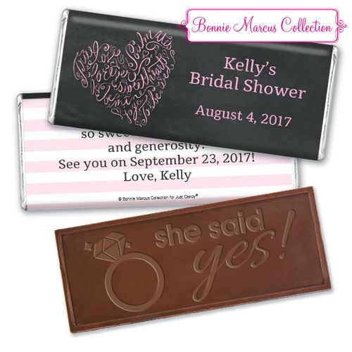 Bonnie Marcus Collection Personalized Embossed Chocolate Bar Bridal Shower Favors - Whispering Heart Wrapper