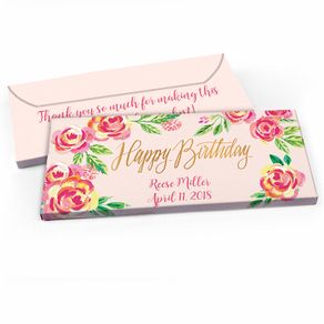 Deluxe Personalized Birthday Pink Flowers Hershey's Chocolate Bar in Gift Box