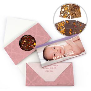Personalized Bonnie Marcus Birth Announcement Baby Girl Photo Gourmet Infused Belgian Chocolate Bars (3.5oz)