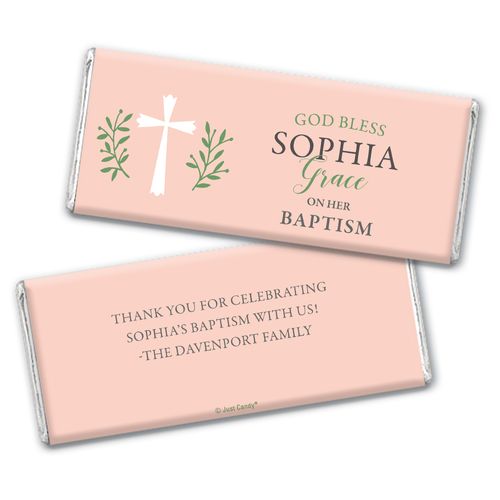 Personalized Baptism God Bless Pink Chocolate Bar & Wrapper