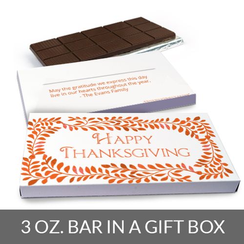 Deluxe Personalized Thanksgiving Bonnie Marcus Fall Leaves Chocolate Bar in Gift Box (3oz Bar)