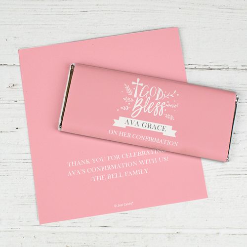Personalized Confirmation God Bless Floral Chocolate Bar Wrappers Only