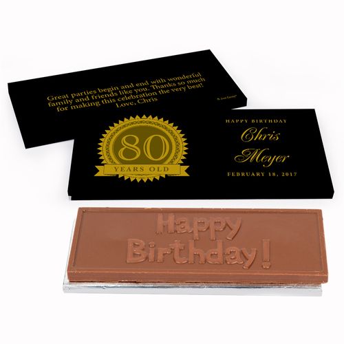 Deluxe Personalized Birthday 80th Milestones Seal Chocolate Bar in Gift Box