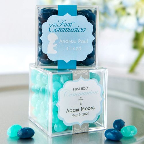 Personalized Boy First Communion JUST CANDY� favor cube with Jelly Belly Jelly Beans