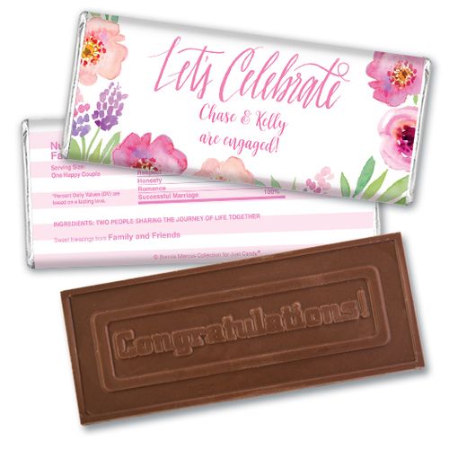 Bonnie Marcus Collection Personalized Embossed Chocolate Bar Chocolate & Wrapper Floral Embrace Engagement Favors