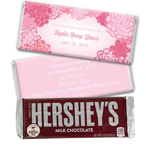 Baby Girl Announcement Personalized Hershey's Milk Chocolate Bar Pink Flowers