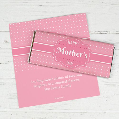 Mother's Day Personalized Chocolate Bar Wrappers Tiny Polka Dots and Pink