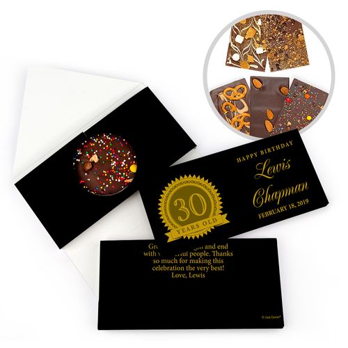 Personalized Milestone Birthday 30th Age Seal Gourmet Infused Belgian Chocolate Bars (3.5oz)