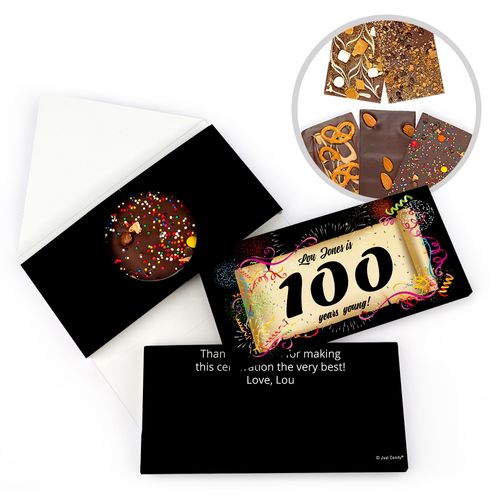 Personalized Milestone Birthday 100th Scroll Gourmet Infused Belgian Chocolate Bars (3.5oz)