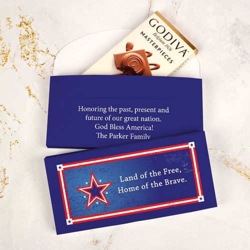 Personalized Independence Day Patriotic Star Godiva Chocolate Bar in Gift Box
