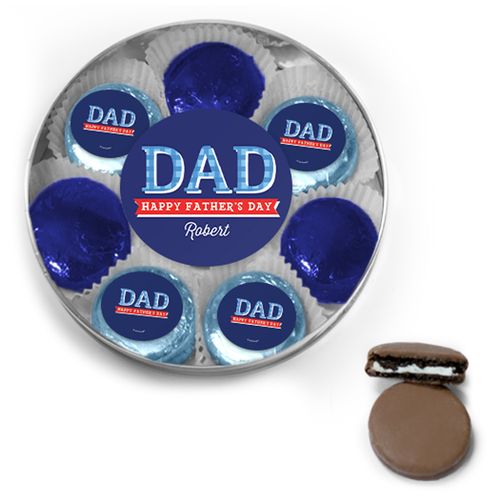 Personalized Bonnie Marcus Collection Father's Day Chocolate Covered Oreo Cookies Large Silver Plastic Tin