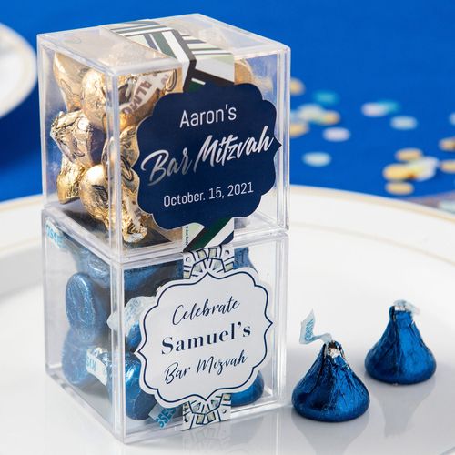 Personalized Bar Mitzvah JUST CANDY® favor cube with Hershey's Kisses