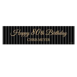 Personalized Birthday 80th Regal Stripes 5 Ft. Banner