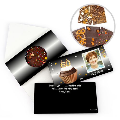Personalized Milestone Birthday 60th Cupcake Photo Gourmet Infused Belgian Chocolate Bars (3.5oz)