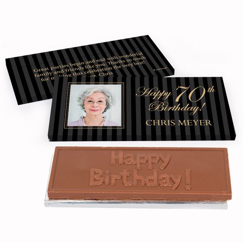 Deluxe Personalized Birthday Photo 70th Chocolate Bar in Gift Box