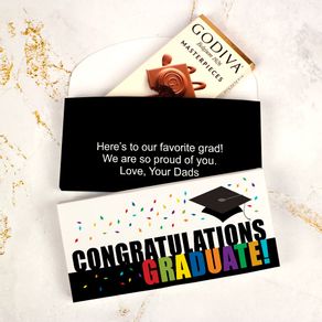 Deluxe Personalized Graduation Confetti Celebration Godiva Chocolate Bar in Gift Box