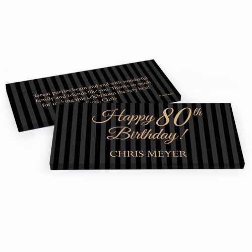 Deluxe Personalized Birthday Pinstripe 80th Hershey's Chocolate Bar in Gift Box