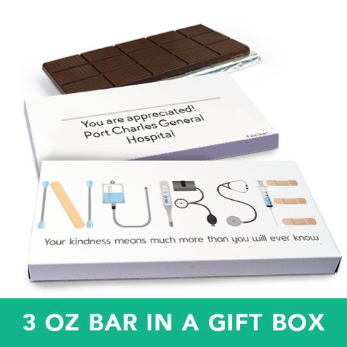 Deluxe Personalized Nurse Appreciation First Aid Belgian Chocolate Bar in Gift Box (3oz Bar)