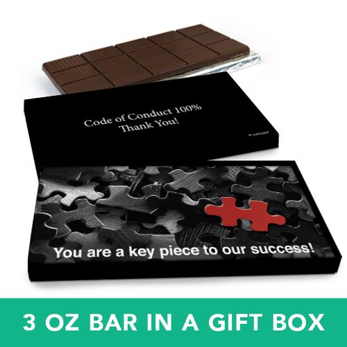 Deluxe Personalized Business Puzzle Key Piece Belgian Chocolate Bar in Gift Box (3oz Bar)