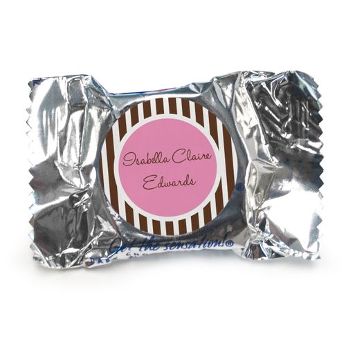 Baby Girl Announcement Personalized York Peppermint Patties Dots & Pinstripes