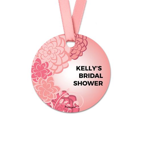 Personalized Round Pink Flowers Bridal Shower Favor Gift Tags (20 Pack)