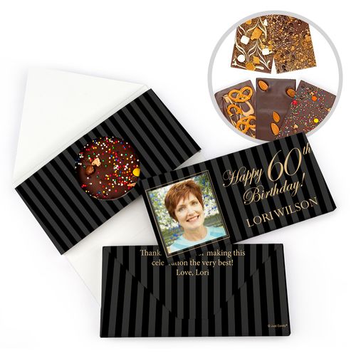 Personalized Milestone Birthday 60th Photo Pinstripes Gourmet Infused Belgian Chocolate Bars (3.5oz)