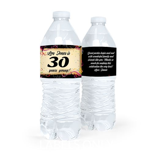 Personalized Milestones Birthday 30th Confetti Water Bottle Sticker Labels (5 Labels)