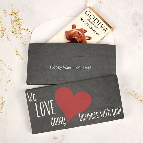 Deluxe Personalized Valentine's Day Heart of Our Business Love Godiva Chocolate Bar in Gift Box
