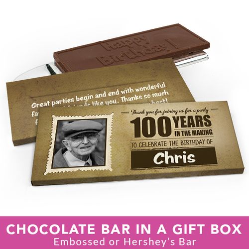 Deluxe Personalized Birthday 100th Chocolate Bar in Gift Box
