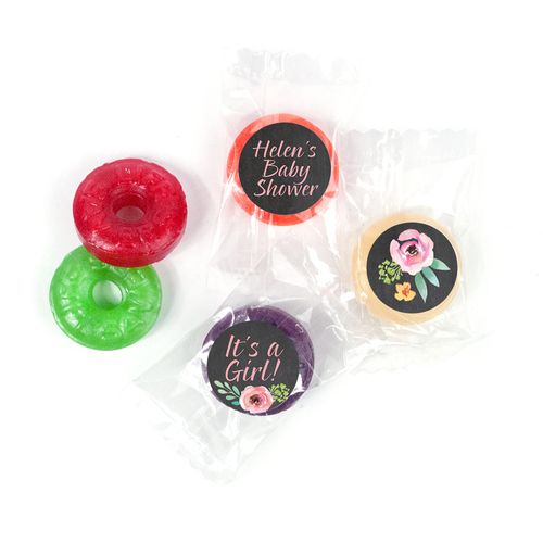 Personalized Bonnie Marcus Baby Shower Watercolor Blossom Wreath Chalkboard LifeSavers 5 Flavor Hard Candy
