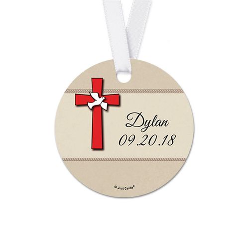 Personalized Round Red Cross Confirmation Favor Gift Tags (20 Pack)