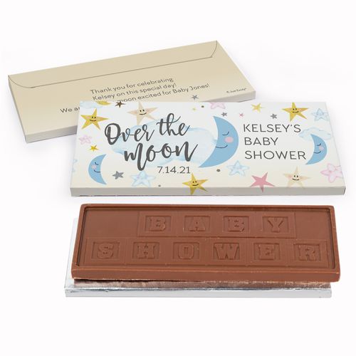 Deluxe Personalized Baby Shower Over the Moon Embossed Chocolate Bar in Gift Box