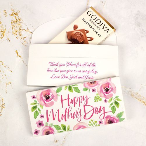 Personalized Bonnie Marcus Mother's Day Pink Flowers Godiva Chocolate Bar in Gift Box