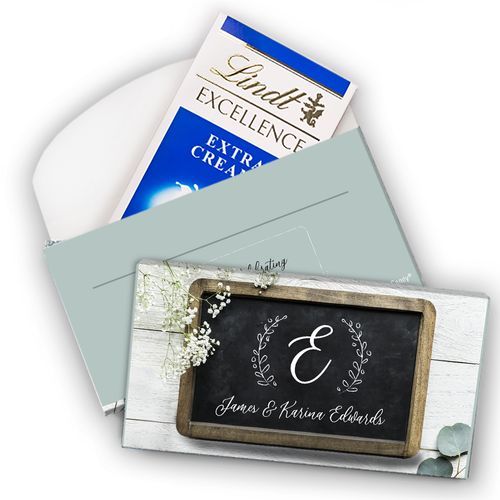 Deluxe Personalized Wedding Chalkboard Lettering Lindt Chocolate Bar in Gift Box (3.5oz)