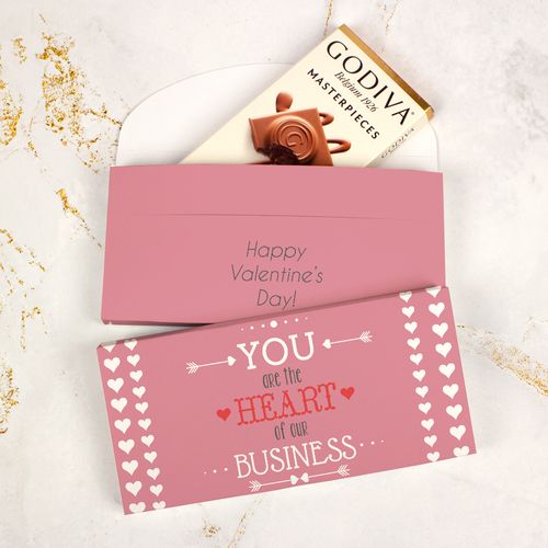 Deluxe Personalized Valentine's Day Heart of Our Business Godiva Chocolate Bar in Gift Box
