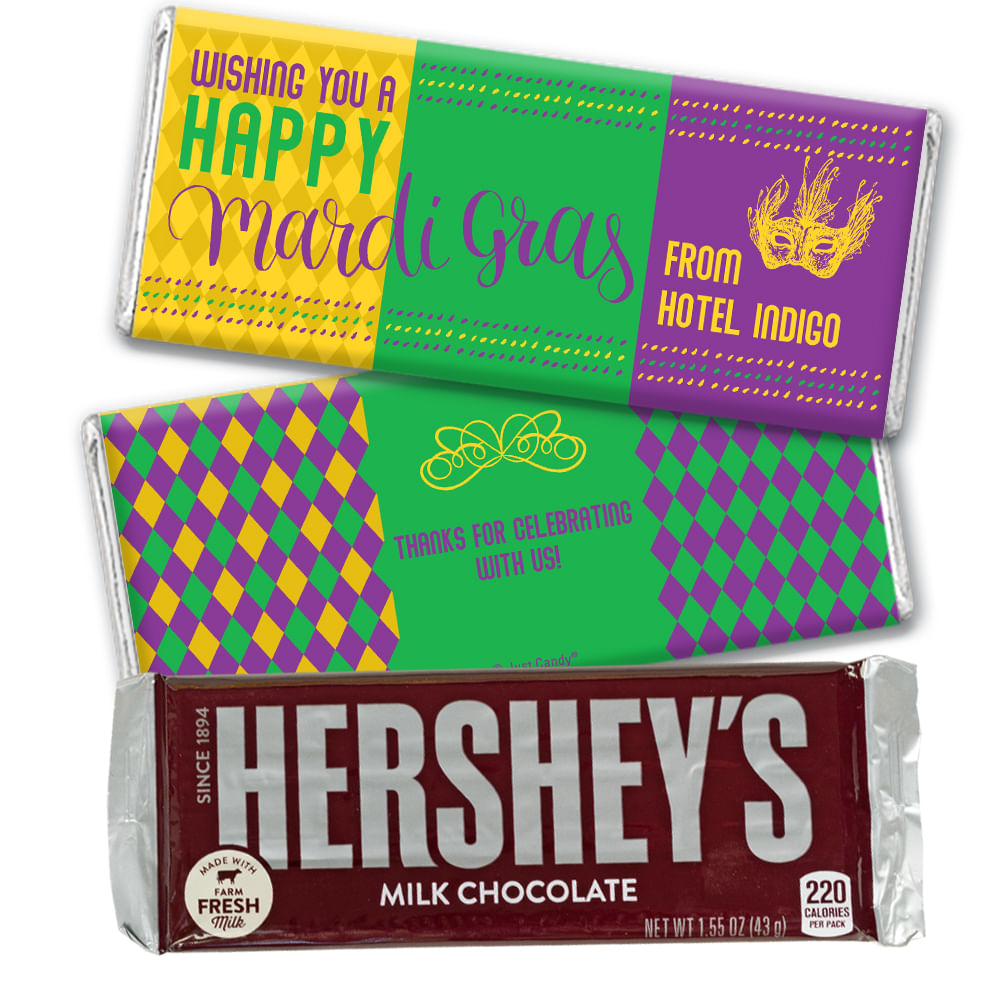 Personalized Happy Mardi Gras Chocolate Bar & Wrapper - JustCandy.com