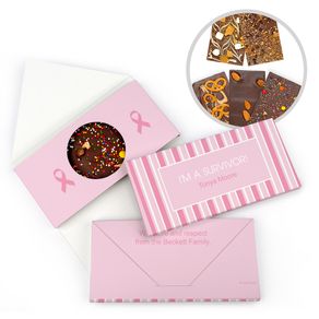 Personalized Breast Cancer Awareness Pinstripe Gourmet Infused Belgian Chocolate Bars (3.5oz)
