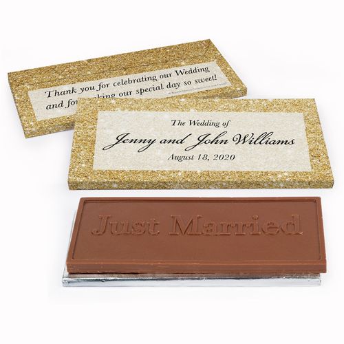 Deluxe Personalized Wedding Gold Sparkles Chocolate Bar in Gift Box
