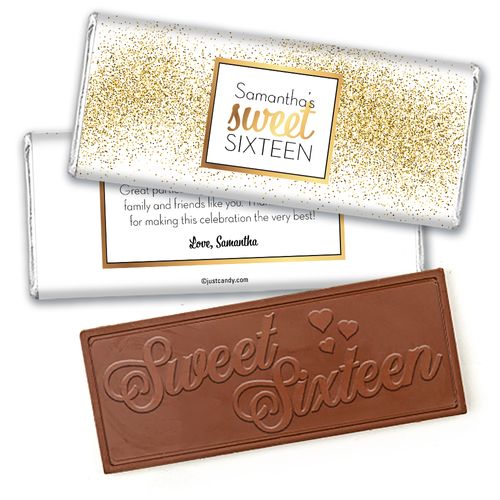 Personalized Sweet 16 Shower of Gold Embossed Chocolate Bar & Wrappers