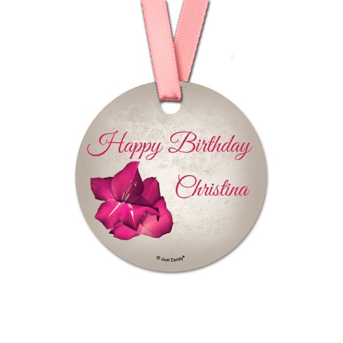 Personalized Round Birthday Large Pink Flower Favor Gift Tags (20 Pack)