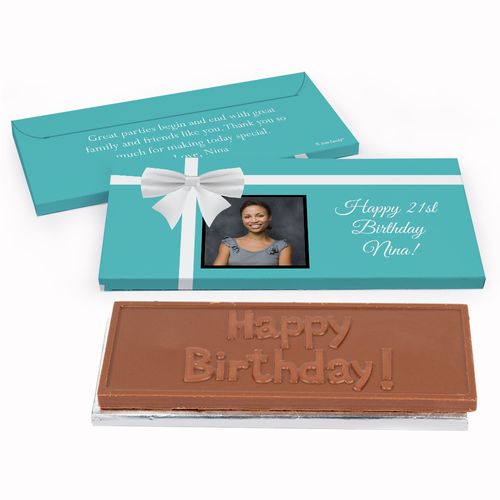 Deluxe Personalized Birthday Photo & Bow Chocolate Bar in Gift Box