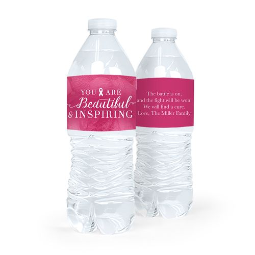 Personalized Breast Cancer Awareness Pink Inspiration Water Bottle Labels (5 Labels)
