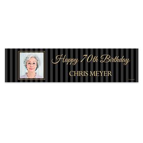 Personalized Birthday 70th Pinstripe Photo 5 Ft. Banner